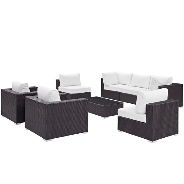 Modway Furniture Convene 8 Piece Outdoor Patio Sectional Set by Modway - Stylish, Durable, and Modular Comfort Solution Espresso White EEI-2203-EXP-WHI-SET