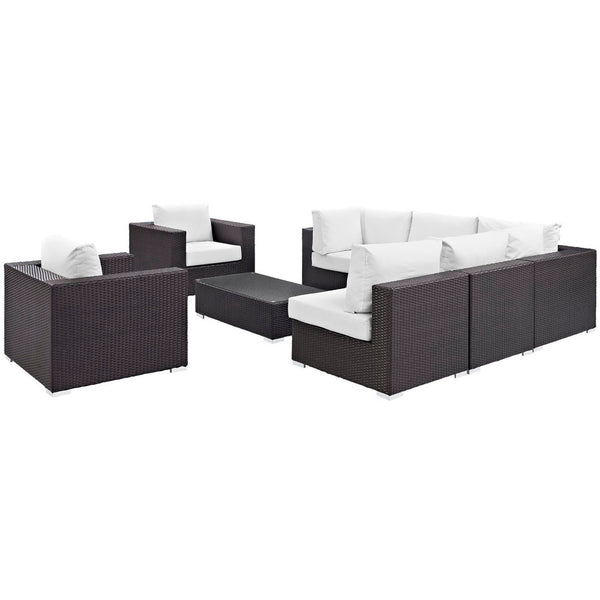 Modway Furniture Convene 8 Piece Outdoor Patio Sectional Set by Modway - Stylish, Durable, and Modular Comfort Solution Espresso White EEI-2203-EXP-WHI-SET