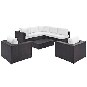 Modway Furniture Convene 8 Piece Outdoor Patio Sectional Set by Modway - Stylish, Durable, and Modular Comfort Solution Espresso White EEI-2203-EXP-WHI-SET