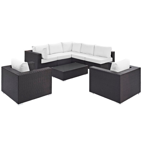 Modway Furniture Convene 8 Piece Outdoor Patio Sectional Set by Modway - Stylish, Durable, and Modular Comfort Solution Espresso White EEI-2203-EXP-WHI-SET