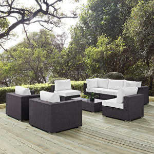 Modway Furniture Convene 8 Piece Outdoor Patio Sectional Set by Modway - Stylish, Durable, and Modular Comfort Solution Espresso White EEI-2203-EXP-WHI-SET