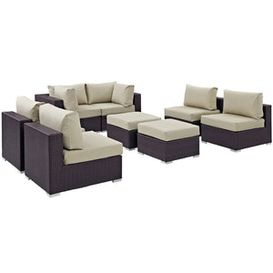 Modway Furniture Convene 8-Piece Outdoor Patio Sectional Set - Modular Comfort for Stylish and Inviting Spaces Espresso Beige EEI-2204-EXP-BEI-SET