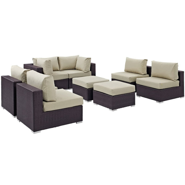 Modway Furniture Convene 8-Piece Outdoor Patio Sectional Set - Modular Comfort for Stylish and Inviting Spaces Espresso Beige EEI-2204-EXP-BEI-SET