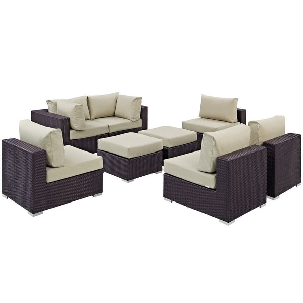 Modway Furniture Convene 8-Piece Outdoor Patio Sectional Set - Modular Comfort for Stylish and Inviting Spaces Espresso Beige EEI-2204-EXP-BEI-SET