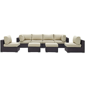 Modway Furniture Convene 8-Piece Outdoor Patio Sectional Set - Modular Comfort for Stylish and Inviting Spaces Espresso Beige EEI-2204-EXP-BEI-SET