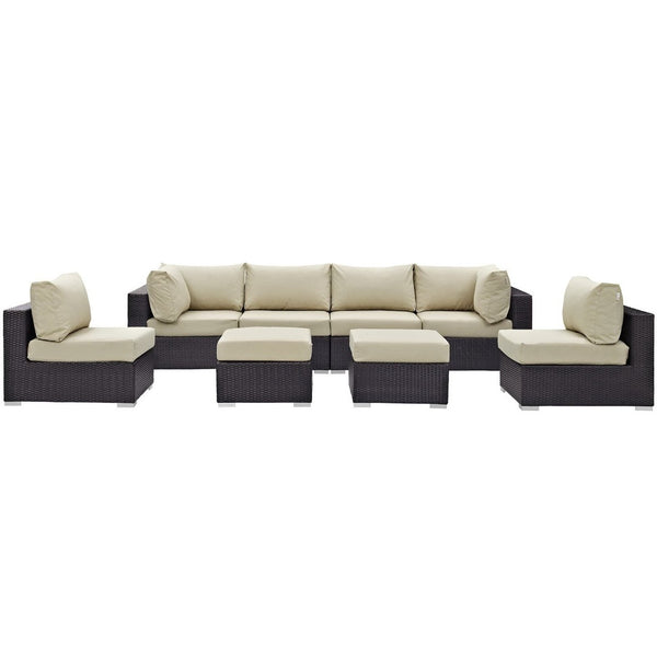 Modway Furniture Convene 8-Piece Outdoor Patio Sectional Set - Modular Comfort for Stylish and Inviting Spaces Espresso Beige EEI-2204-EXP-BEI-SET