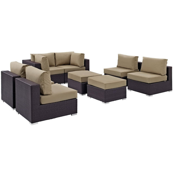 Modway Furniture Convene 8-Piece Outdoor Patio Sectional Set - Modular Comfort for Stylish and Inviting Spaces Espresso Mocha EEI-2204-EXP-MOC-SET