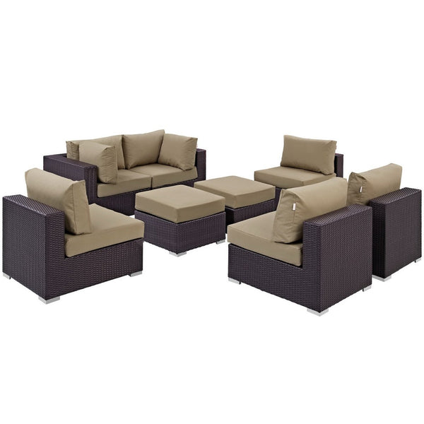 Modway Furniture Convene 8-Piece Outdoor Patio Sectional Set - Modular Comfort for Stylish and Inviting Spaces Espresso Mocha EEI-2204-EXP-MOC-SET