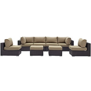 Modway Furniture Convene 8-Piece Outdoor Patio Sectional Set - Modular Comfort for Stylish and Inviting Spaces Espresso Mocha EEI-2204-EXP-MOC-SET