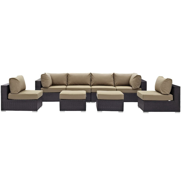 Modway Furniture Convene 8-Piece Outdoor Patio Sectional Set - Modular Comfort for Stylish and Inviting Spaces Espresso Mocha EEI-2204-EXP-MOC-SET