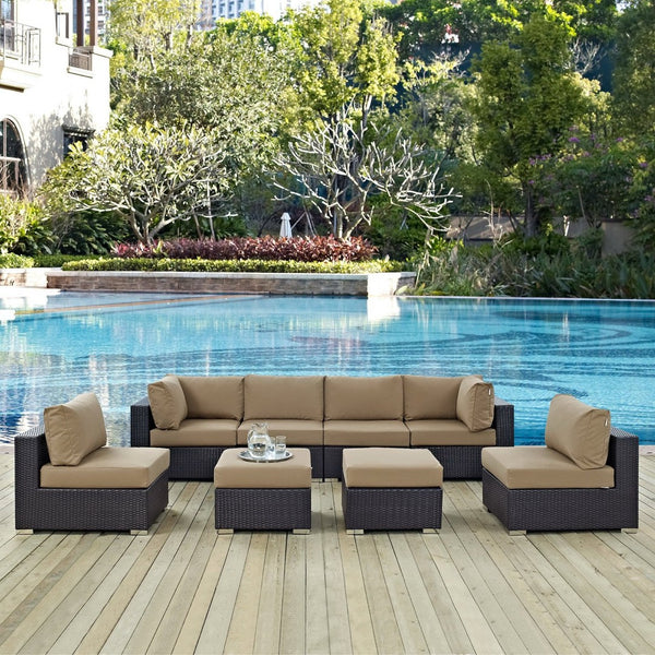 Modway Furniture Convene 8-Piece Outdoor Patio Sectional Set - Modular Comfort for Stylish and Inviting Spaces Espresso Mocha EEI-2204-EXP-MOC-SET