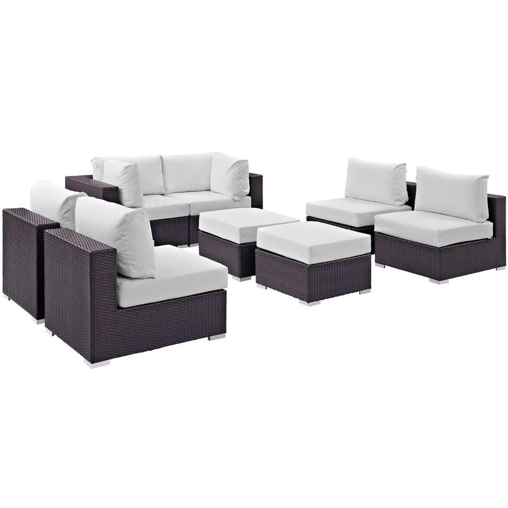 Modway Furniture Convene 8-Piece Outdoor Patio Sectional Set - Modular Comfort for Stylish and Inviting Spaces Espresso White EEI-2204-EXP-WHI-SET