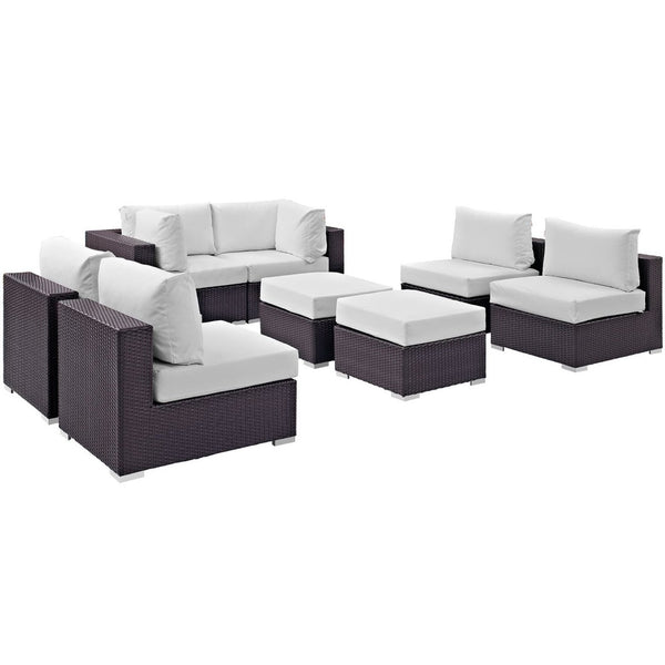 Modway Furniture Convene 8-Piece Outdoor Patio Sectional Set - Modular Comfort for Stylish and Inviting Spaces Espresso White EEI-2204-EXP-WHI-SET
