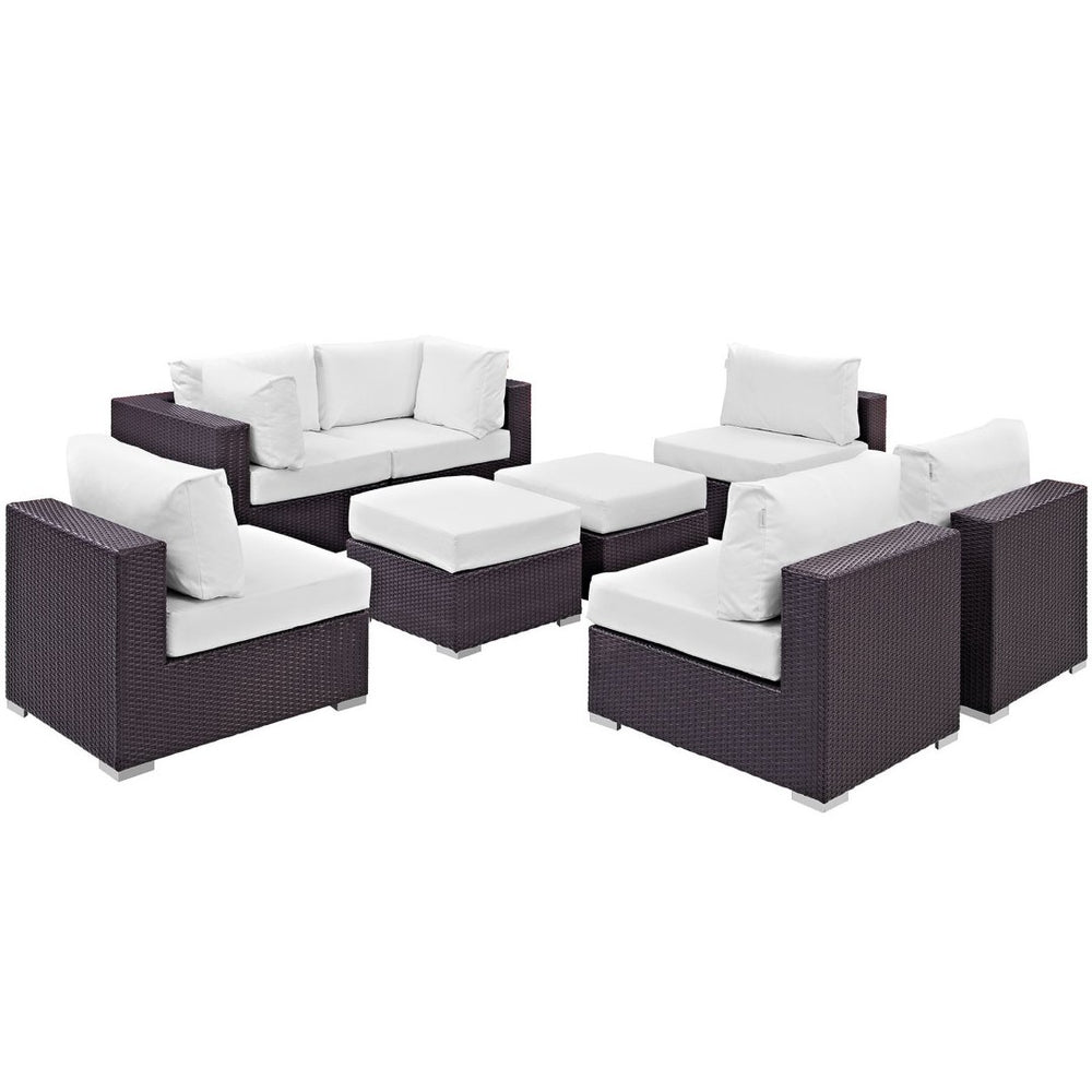 Modway Furniture Convene 8-Piece Outdoor Patio Sectional Set - Modular Comfort for Stylish and Inviting Spaces Espresso White EEI-2204-EXP-WHI-SET