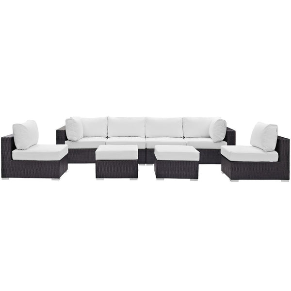 Modway Furniture Convene 8-Piece Outdoor Patio Sectional Set - Modular Comfort for Stylish and Inviting Spaces Espresso White EEI-2204-EXP-WHI-SET