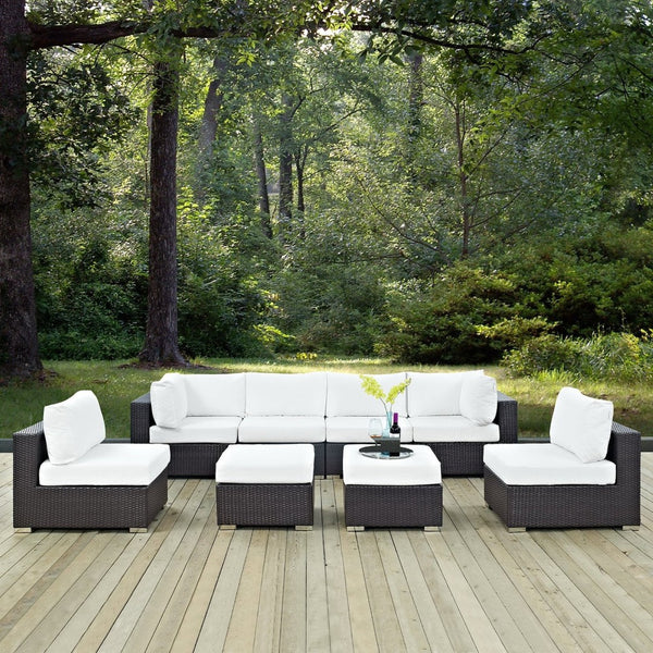 Modway Furniture Convene 8-Piece Outdoor Patio Sectional Set - Modular Comfort for Stylish and Inviting Spaces Espresso White EEI-2204-EXP-WHI-SET