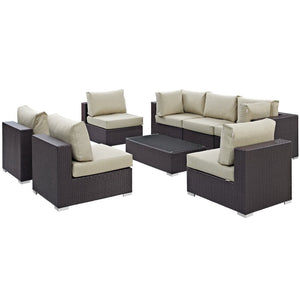 Modway Furniture Convene 8-Piece Modular Outdoor Patio Sectional Set with Weather-Resistant Cushions and Table Espresso Beige EEI-2205-EXP-BEI-SET