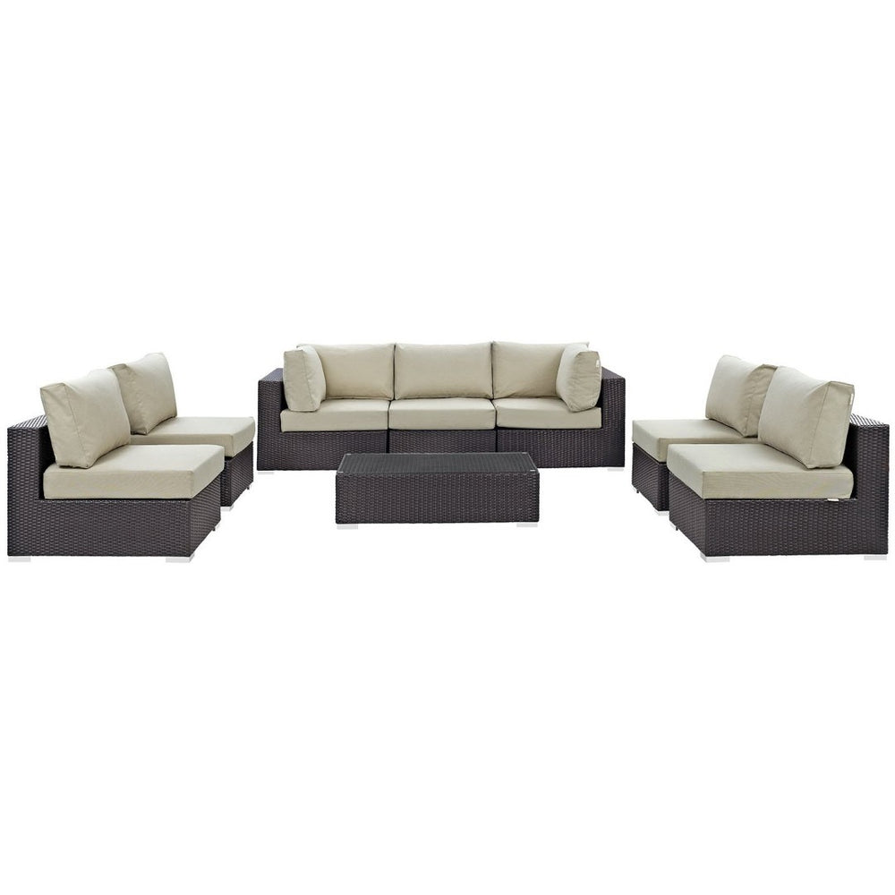 Modway Furniture Convene 8-Piece Modular Outdoor Patio Sectional Set with Weather-Resistant Cushions and Table Espresso Beige EEI-2205-EXP-BEI-SET
