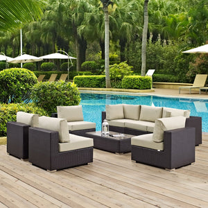 Modway Furniture Convene 8-Piece Modular Outdoor Patio Sectional Set with Weather-Resistant Cushions and Table Espresso Beige EEI-2205-EXP-BEI-SET