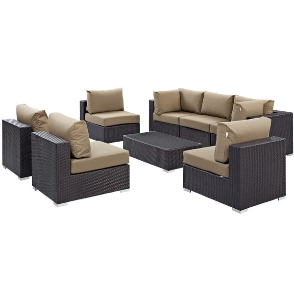 Modway Furniture Convene 8-Piece Modular Outdoor Patio Sectional Set with Weather-Resistant Cushions and Table Espresso Mocha EEI-2205-EXP-MOC-SET