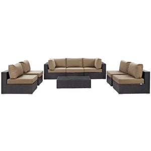 Modway Furniture Convene 8-Piece Modular Outdoor Patio Sectional Set with Weather-Resistant Cushions and Table Espresso Mocha EEI-2205-EXP-MOC-SET