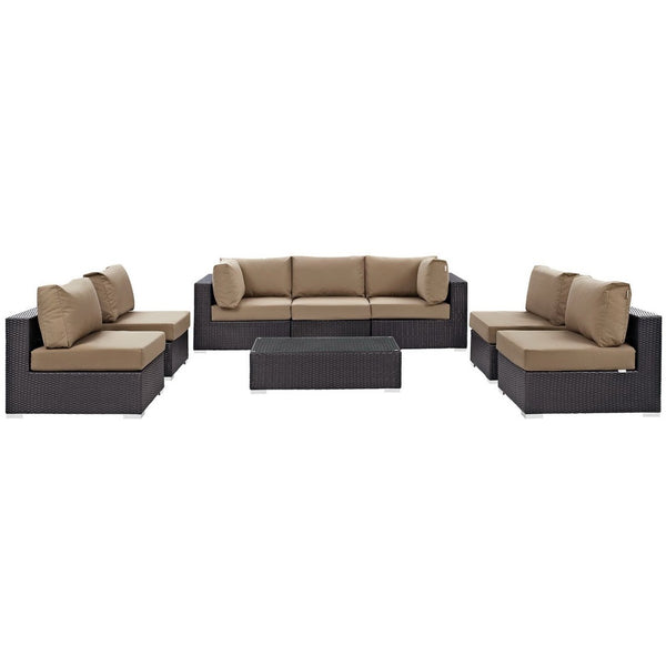 Modway Furniture Convene 8-Piece Modular Outdoor Patio Sectional Set with Weather-Resistant Cushions and Table Espresso Mocha EEI-2205-EXP-MOC-SET