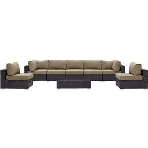 Modway Furniture Convene 8-Piece Modular Outdoor Patio Sectional Set with Weather-Resistant Cushions and Table Espresso Mocha EEI-2205-EXP-MOC-SET