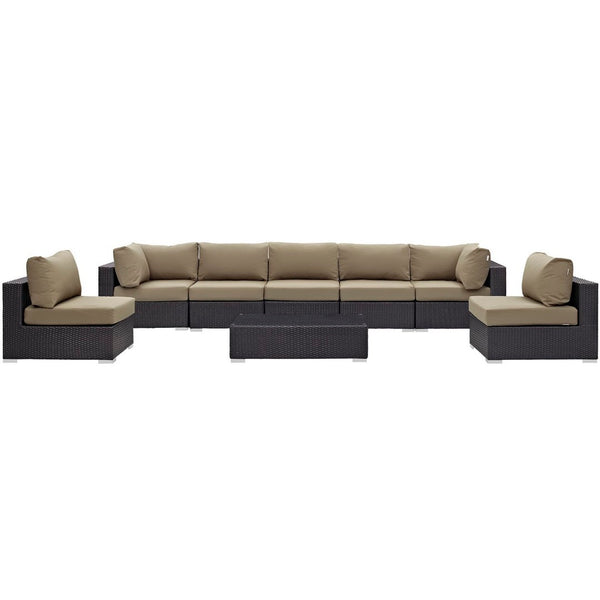 Modway Furniture Convene 8-Piece Modular Outdoor Patio Sectional Set with Weather-Resistant Cushions and Table Espresso Mocha EEI-2205-EXP-MOC-SET