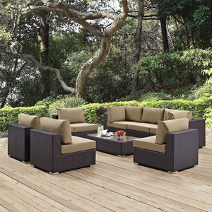 Modway Furniture Convene 8-Piece Modular Outdoor Patio Sectional Set with Weather-Resistant Cushions and Table Espresso Mocha EEI-2205-EXP-MOC-SET