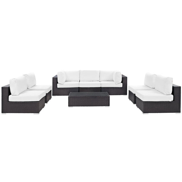 Modway Furniture Convene 8-Piece Modular Outdoor Patio Sectional Set with Weather-Resistant Cushions and Table Espresso White EEI-2205-EXP-WHI-SET