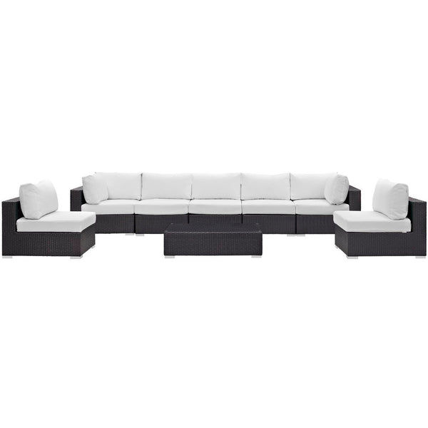 Modway Furniture Convene 8-Piece Modular Outdoor Patio Sectional Set with Weather-Resistant Cushions and Table Espresso White EEI-2205-EXP-WHI-SET