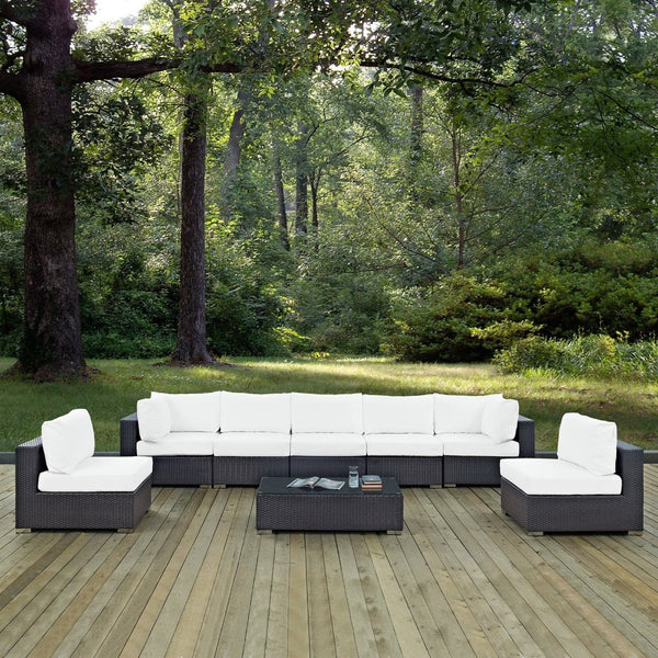 Modway Furniture Convene 8-Piece Modular Outdoor Patio Sectional Set with Weather-Resistant Cushions and Table Espresso White EEI-2205-EXP-WHI-SET
