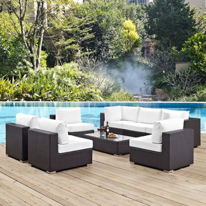 Modway Furniture Convene 8-Piece Modular Outdoor Patio Sectional Set with Weather-Resistant Cushions and Table Espresso White EEI-2205-EXP-WHI-SET