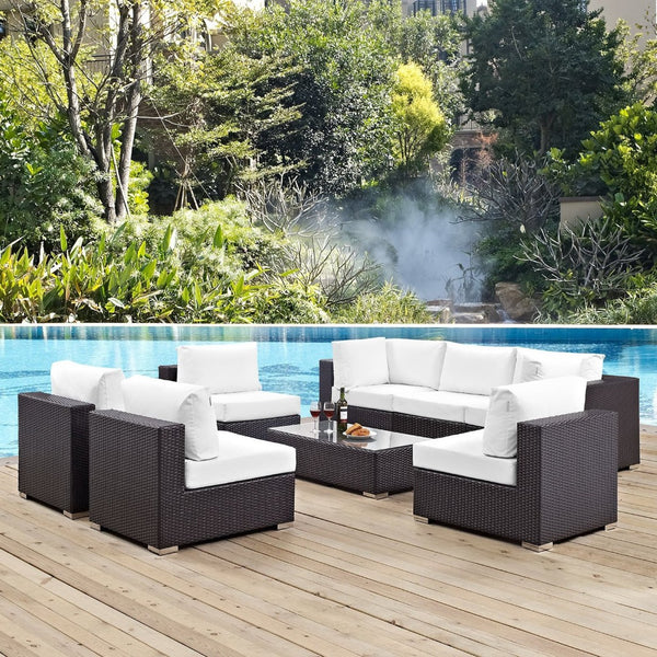 Modway Furniture Convene 8-Piece Modular Outdoor Patio Sectional Set with Weather-Resistant Cushions and Table Espresso White EEI-2205-EXP-WHI-SET