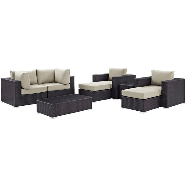 Modway Furniture Convene 8-Piece Outdoor Patio Sectional Set by Modway - Stylish, Durable, Modular Comfort for All Spaces Espresso Beige EEI-2206-EXP-BEI-SET