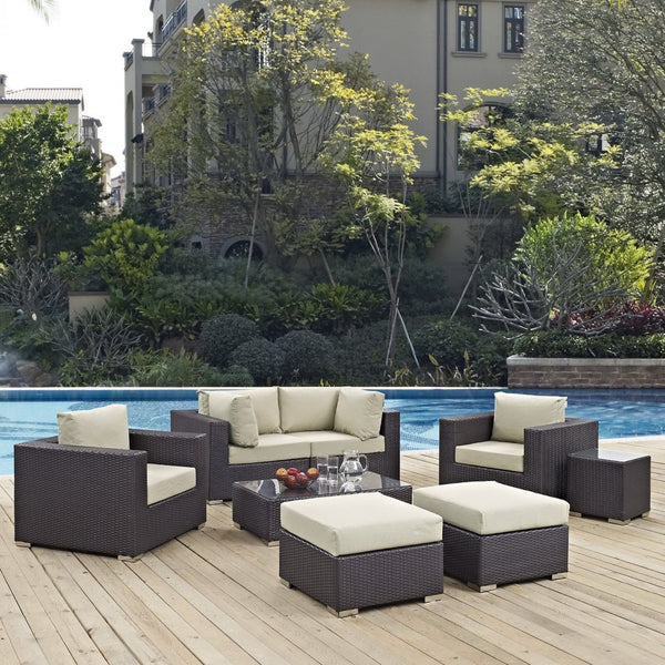 Modway Furniture Convene 8-Piece Outdoor Patio Sectional Set by Modway - Stylish, Durable, Modular Comfort for All Spaces Espresso Beige EEI-2206-EXP-BEI-SET