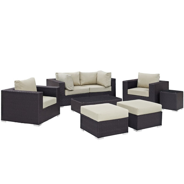 Modway Furniture Convene 8-Piece Outdoor Patio Sectional Set by Modway - Stylish, Durable, Modular Comfort for All Spaces Espresso Beige EEI-2206-EXP-BEI-SET