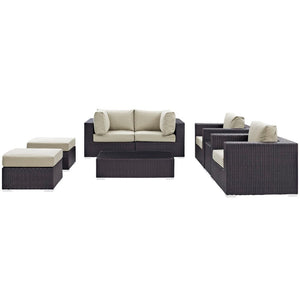 Modway Furniture Convene 8-Piece Outdoor Patio Sectional Set by Modway - Stylish, Durable, Modular Comfort for All Spaces Espresso Beige EEI-2206-EXP-BEI-SET