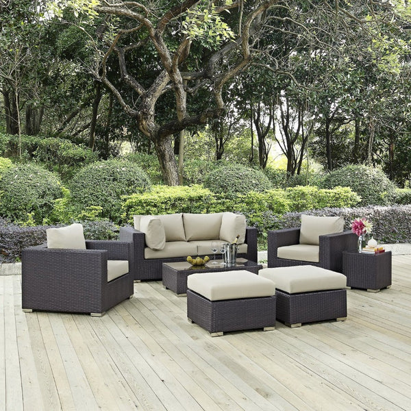 Modway Furniture Convene 8-Piece Outdoor Patio Sectional Set by Modway - Stylish, Durable, Modular Comfort for All Spaces Espresso Beige EEI-2206-EXP-BEI-SET