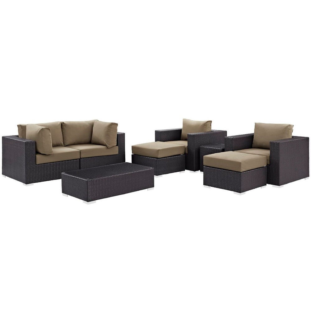Modway Furniture Convene 8-Piece Outdoor Patio Sectional Set by Modway - Stylish, Durable, Modular Comfort for All Spaces Espresso Mocha EEI-2206-EXP-MOC-SET