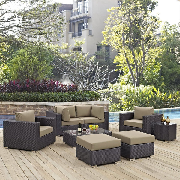 Modway Furniture Convene 8-Piece Outdoor Patio Sectional Set by Modway - Stylish, Durable, Modular Comfort for All Spaces Espresso Mocha EEI-2206-EXP-MOC-SET