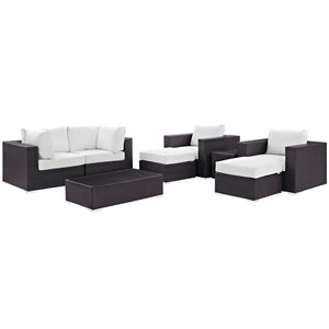 Modway Furniture Convene 8-Piece Outdoor Patio Sectional Set by Modway - Stylish, Durable, Modular Comfort for All Spaces Espresso White EEI-2206-EXP-WHI-SET