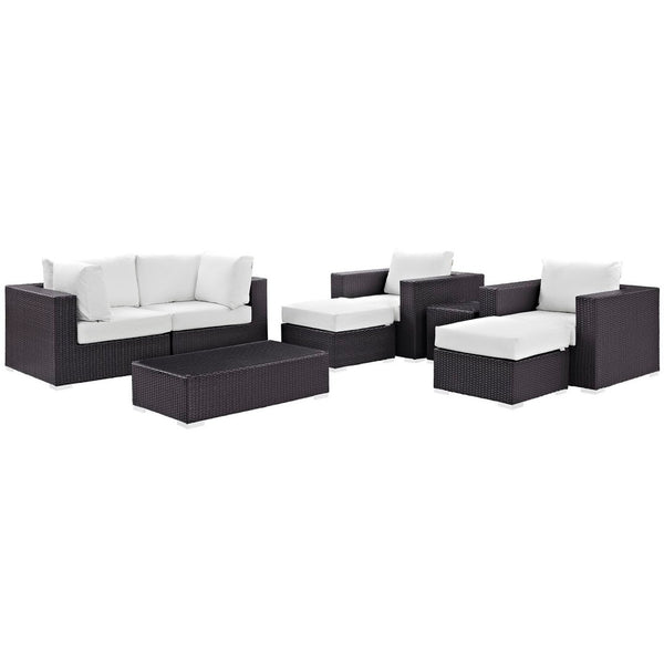 Modway Furniture Convene 8-Piece Outdoor Patio Sectional Set by Modway - Stylish, Durable, Modular Comfort for All Spaces Espresso White EEI-2206-EXP-WHI-SET