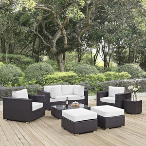 Modway Furniture Convene 8-Piece Outdoor Patio Sectional Set by Modway - Stylish, Durable, Modular Comfort for All Spaces Espresso White EEI-2206-EXP-WHI-SET