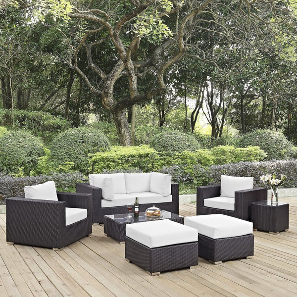 Modway Furniture Convene 8-Piece Outdoor Patio Sectional Set by Modway - Stylish, Durable, Modular Comfort for All Spaces Espresso White EEI-2206-EXP-WHI-SET