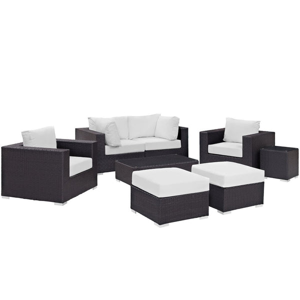 Modway Furniture Convene 8-Piece Outdoor Patio Sectional Set by Modway - Stylish, Durable, Modular Comfort for All Spaces Espresso White EEI-2206-EXP-WHI-SET