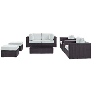 Modway Furniture Convene 8-Piece Outdoor Patio Sectional Set by Modway - Stylish, Durable, Modular Comfort for All Spaces Espresso White EEI-2206-EXP-WHI-SET