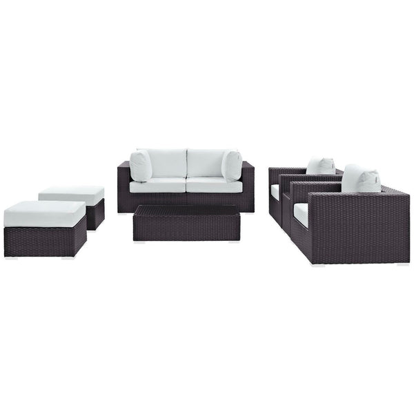 Modway Furniture Convene 8-Piece Outdoor Patio Sectional Set by Modway - Stylish, Durable, Modular Comfort for All Spaces Espresso White EEI-2206-EXP-WHI-SET