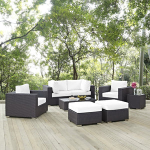 Modway Furniture Convene 8-Piece Outdoor Patio Sectional Set by Modway - Stylish, Durable, Modular Comfort for All Spaces Espresso White EEI-2206-EXP-WHI-SET