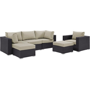 Modway Furniture Convene 6 Piece Outdoor Patio Sectional Set - Stylish, Modular Comfort for Your Perfect Backyard Retreat Espresso Beige EEI-2207-EXP-BEI-SET